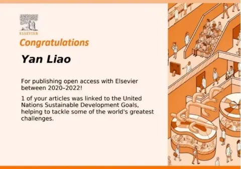 Top international publisher Elsevier congratulates Dr. Liao Yan on her research's positive contribution to the UN Sustainable Development Goals!